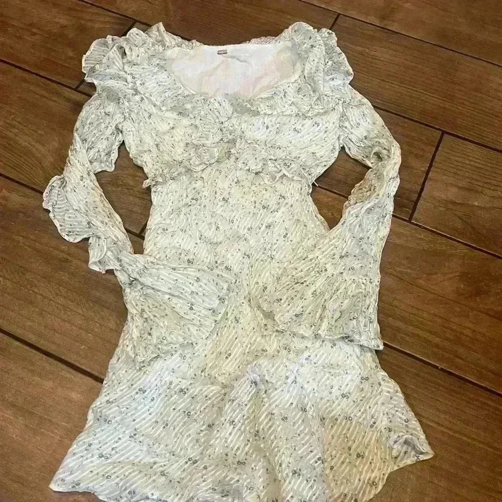 Free People Women's Sweetest Thing Mini Dress, Ivory Combo, Off White, size 4